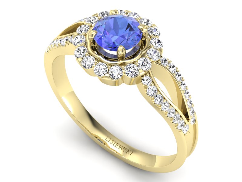 Pierścionek z tanzanitem i brylantami żółte złoto - p16208zt - 3