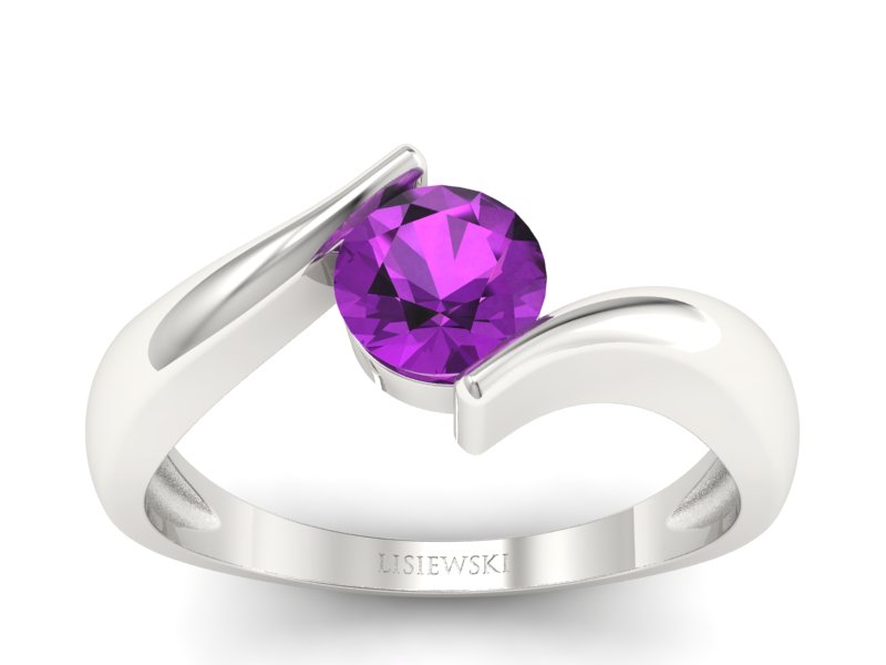 Złoty pierścionek z ametystem w eleganckiej oprawie - p16229bat - 1