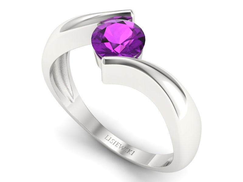 Złoty pierścionek z ametystem w eleganckiej oprawie - p16229bat - 3