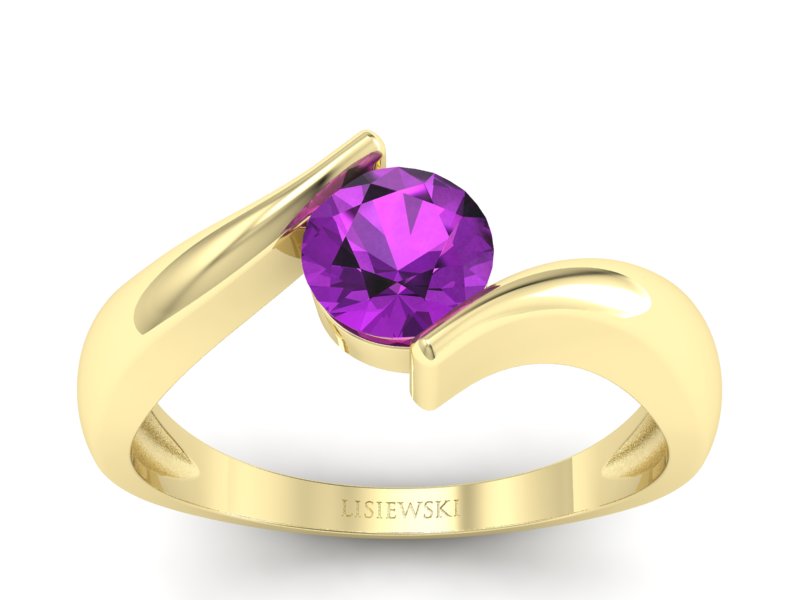 Złoty Pierścionek z ametystem żółte złoto 585 - p16229zat - 1