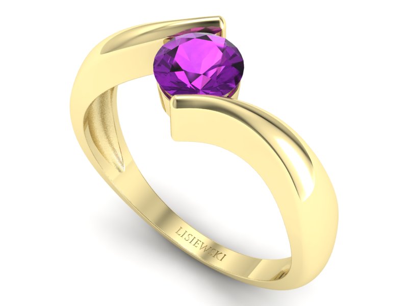 Złoty Pierścionek z ametystem żółte złoto 585 - p16229zat - 3