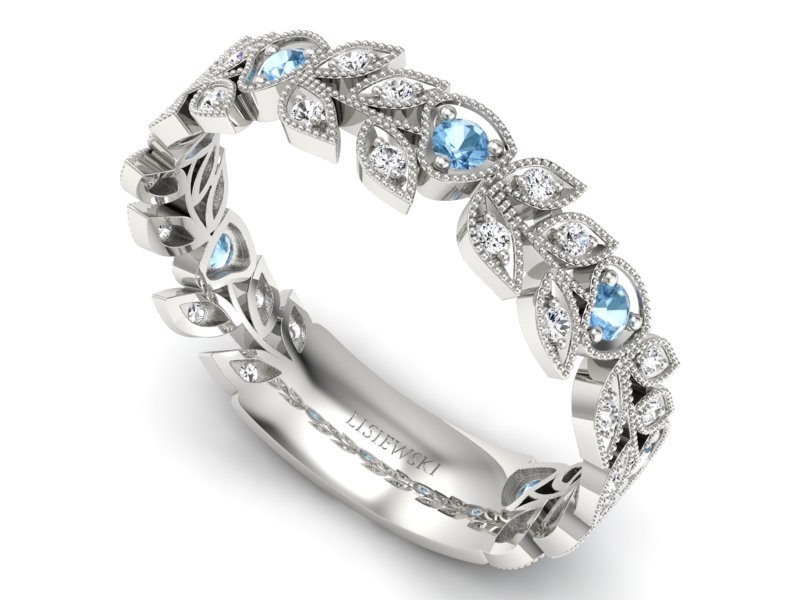 Obrączka białe złoto z topazami i brylantami - p16231ba - 3