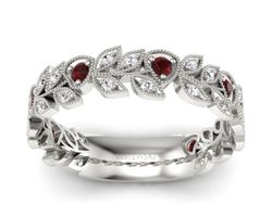 Obrączka białe złoto z granatami i brylantami - p16231bgr