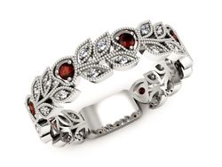 Obrączka białe złoto z granatami i brylantami - p16231bgr