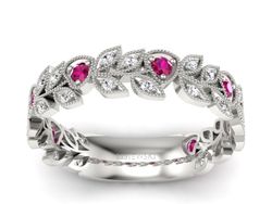 Obrączka białe złoto z rubinami i brylantami 585 - p16231br