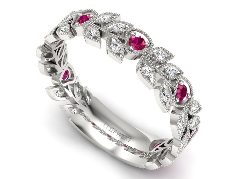 Obrączka białe złoto z rubinami i brylantami - p16231br - 3