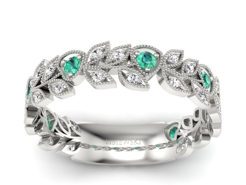 Obrączka białe złoto ze szmaragdami i brylantami - p16231bsm - 1
