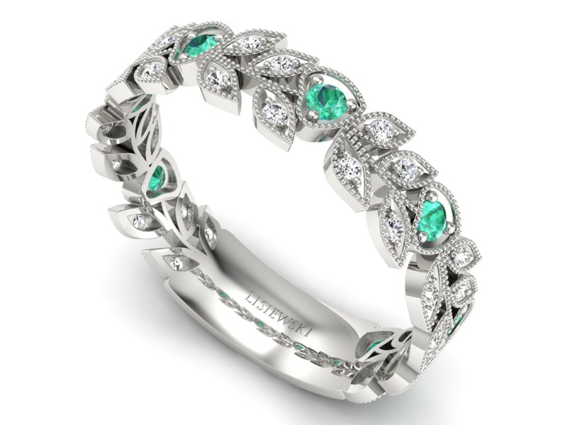 Obrączka białe złoto ze szmaragdami i brylantami - p16231bsm - 3
