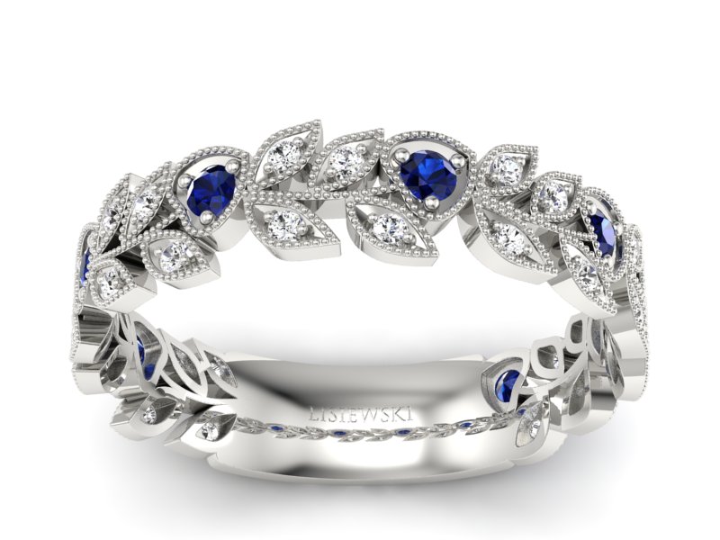 Obrączka białe złoto z szafirami i brylantami - p16231bsz - 1