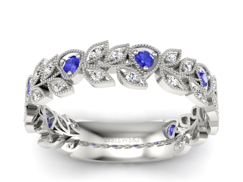 Obrączka białe złoto z szafirami i brylantami - p16231bszc - 1