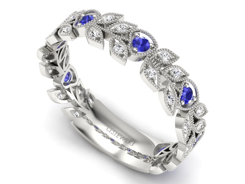 Obrączka białe złoto z szafirami i brylantami - p16231bszc - 3