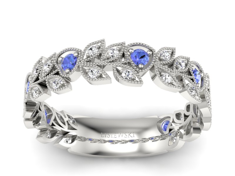 Obrączka białe złoto z tanzanitami i brylantami - p16231bt - 1