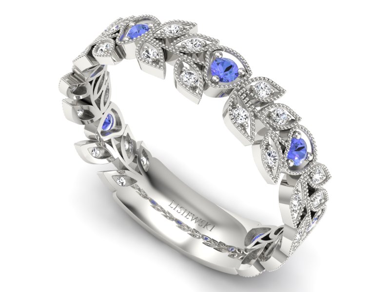 Obrączka białe złoto z tanzanitami i brylantami - p16231bt - 3