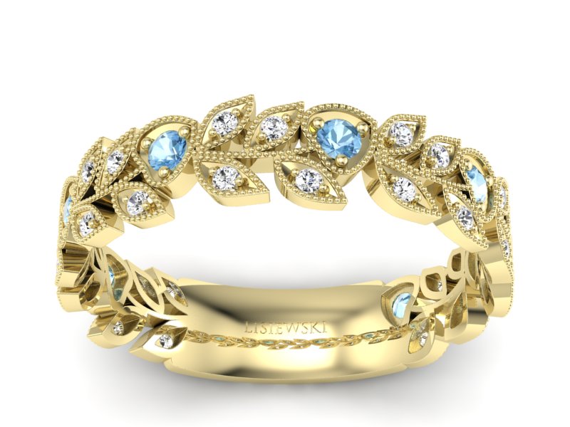 Złota obrączka z topazami i brylantami - p16231za - 1