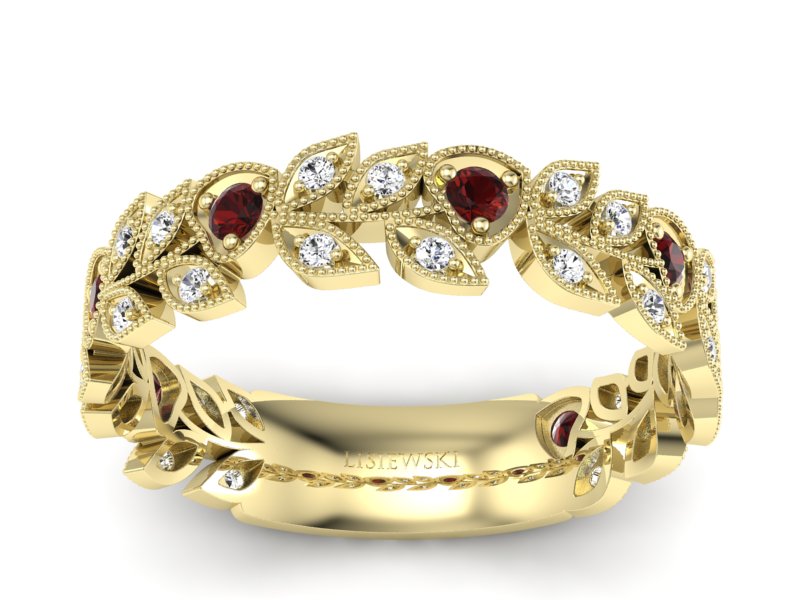 Obrączka żółte złoto z granatami i brylantami - p16231zgr - 1