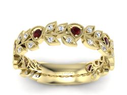 Obrączka żółte złoto z granatami i brylantami - p16231zgr