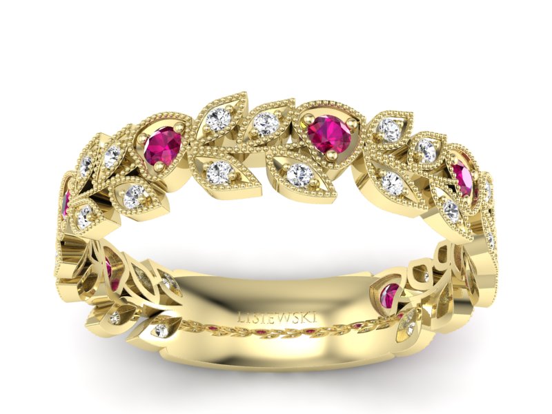 Obrączka z rubinami żółte złoto i brylantami - p16231zr - 1