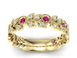 Obrączka z rubinami żółte złoto i brylantami 585 - p16231zr