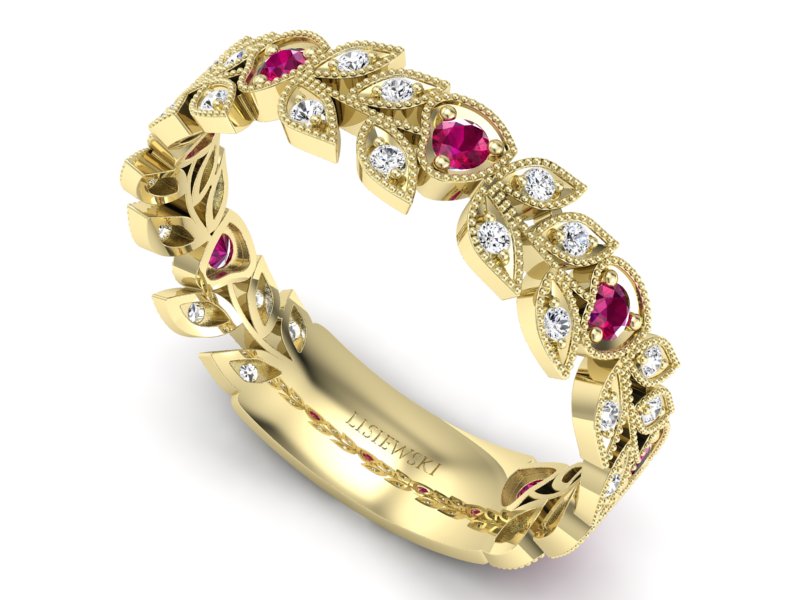 Obrączka z rubinami żółte złoto i brylantami - p16231zr - 3