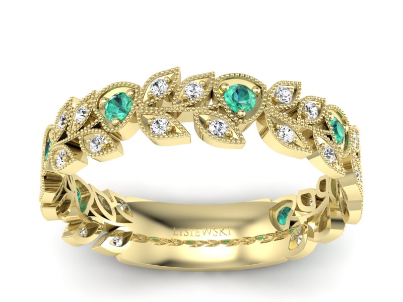 Obrączka ze szmaragdami i brylantami żółte złoto - p16231zsm - 1