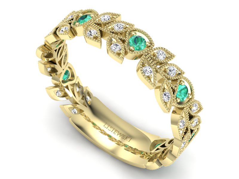Obrączka ze szmaragdami i brylantami żółte złoto - p16231zsm