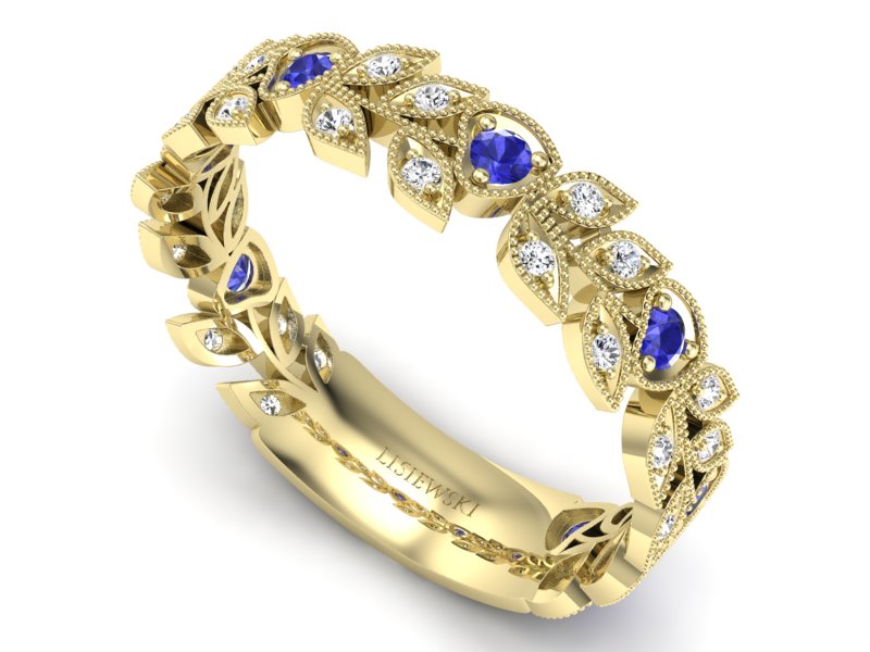 Obrączka z szafirami i brylantami żółte złoto - p16231zszc - 3