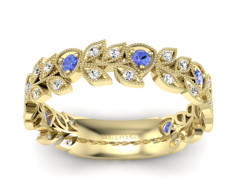 Obrączka żółte złoto z tanzanitami i brylantami - p16231zt - 1
