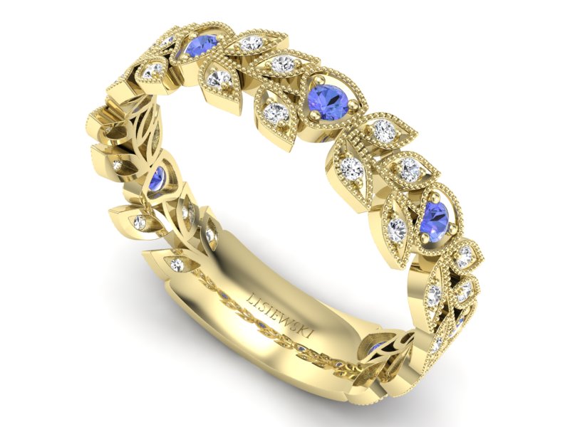 Obrączka żółte złoto z tanzanitami i brylantami - p16231zt - 3