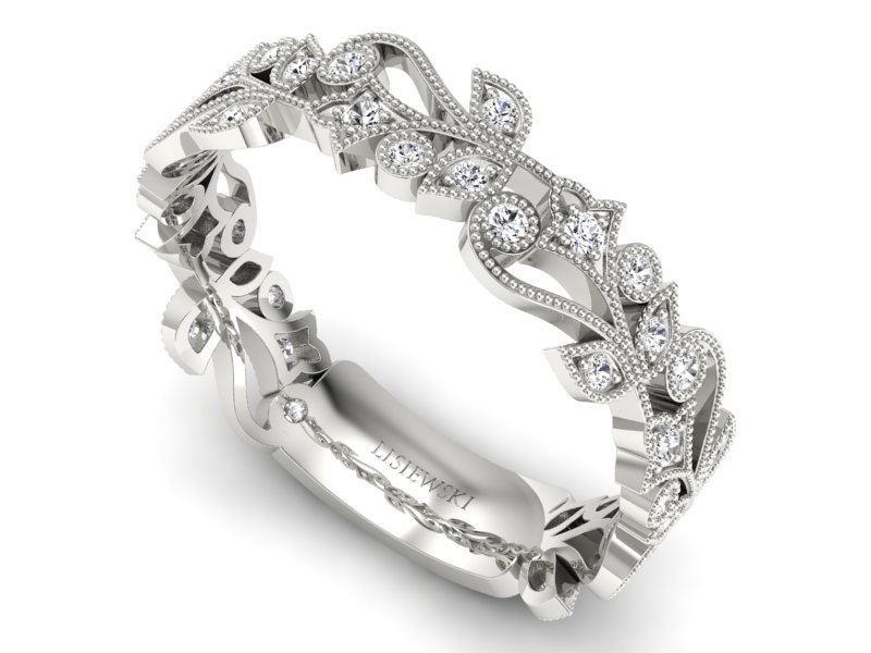 Pierscionek Obrączka z brylantami białe złoto 585 - p16232b - 3