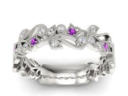Obrączka białe złoto z ametystami i brylantami - p16232bat