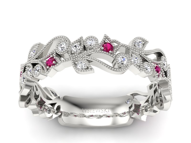 Obrączka białe złoto z rubinami i brylantami 585 - p16232br - 1