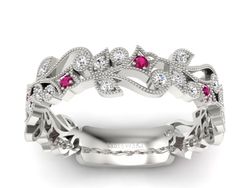 Obrączka białe złoto z rubinami i brylantami 585 - p16232br