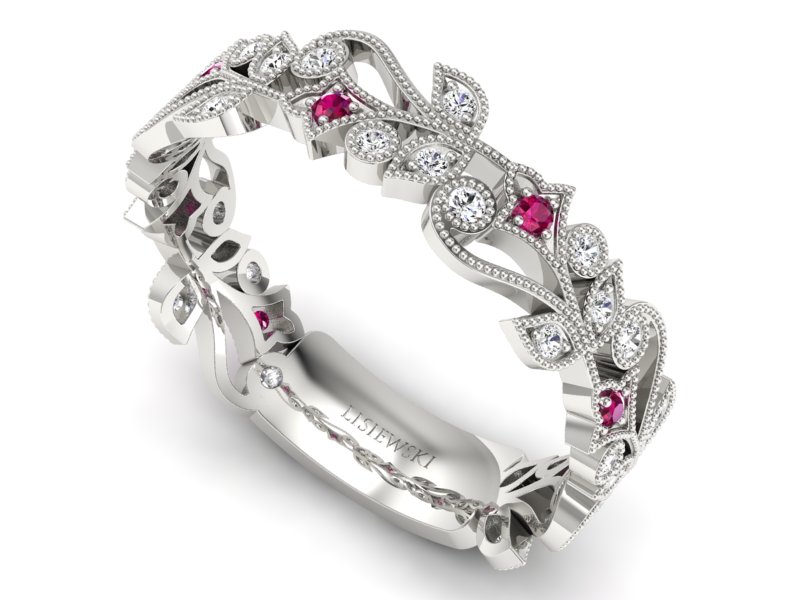 Obrączka białe złoto z rubinami i brylantami 585 - p16232br - 3
