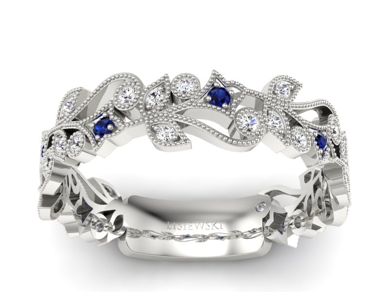 Obrączka białe złoto z szafirami i brylantami - p16232bsz - 1