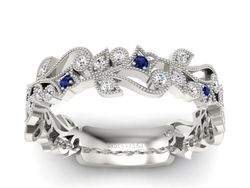 Obrączka białe złoto z szafirami i brylantami - p16232bsz
