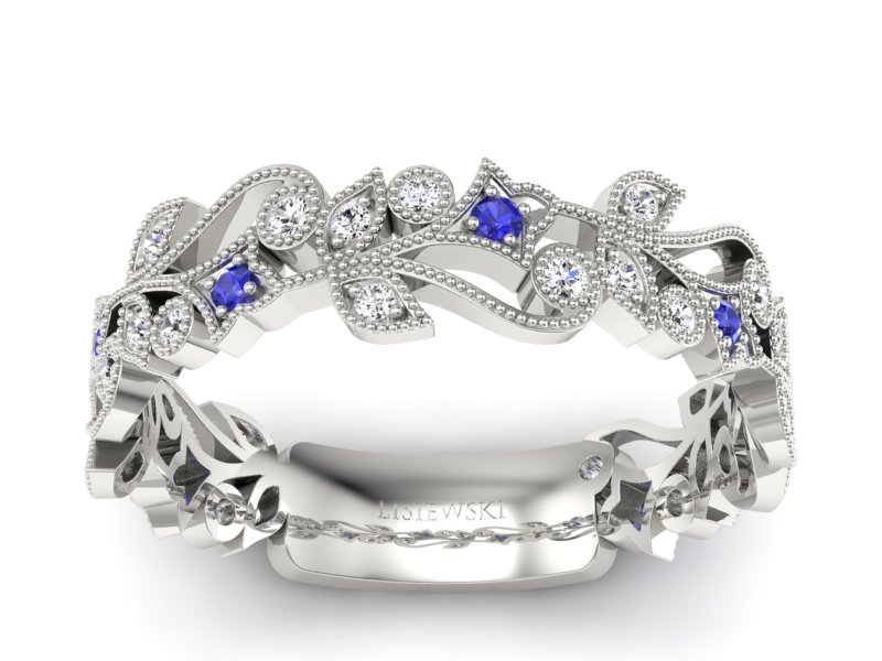 Obrączka białe złoto z szafirami i brylantami - p16232bszc - 1
