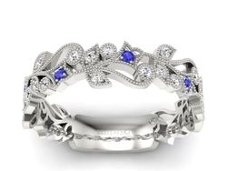 Obrączka białe złoto z szafirami i brylantami - p16232bszc