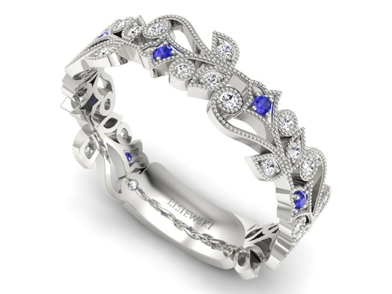 Obrączka białe złoto z szafirami i brylantami - p16232bszc - 3