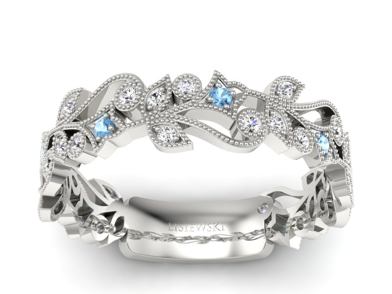 Obrączka białe złoto z topazami i brylantami - p16232btp - 1