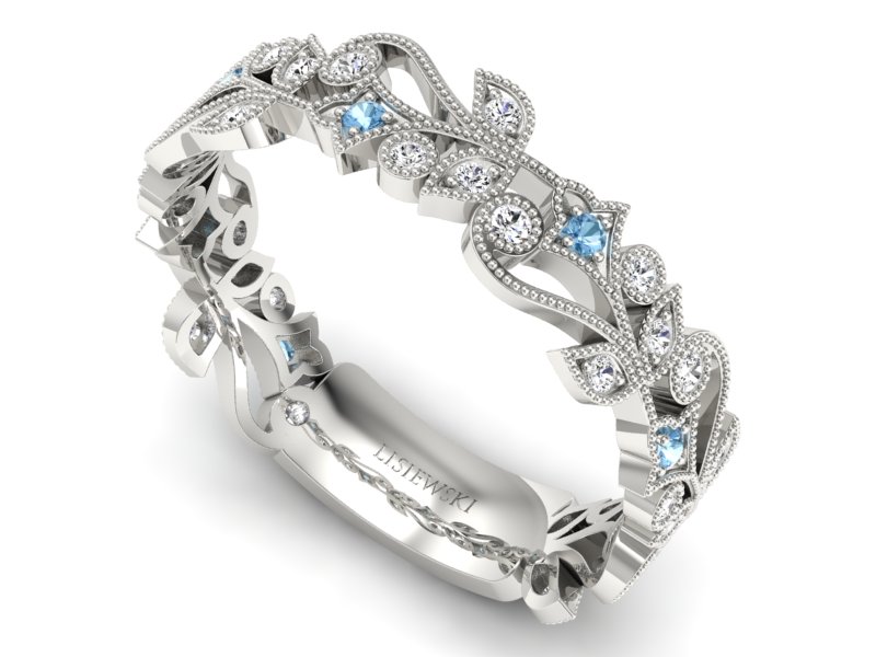 Obrączka białe złoto z topazami i brylantami - p16232btp - 3