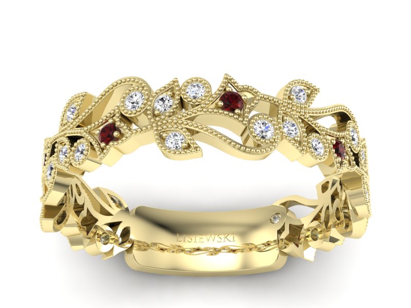 Obrączka żółte złoto z granatami i brylantami - p16232zgr - 1