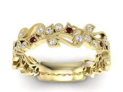 Obrączka żółte złoto z granatami i brylantami - p16232zgr