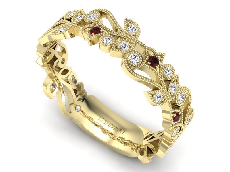 Obrączka żółte złoto z granatami i brylantami - p16232zgr - 3