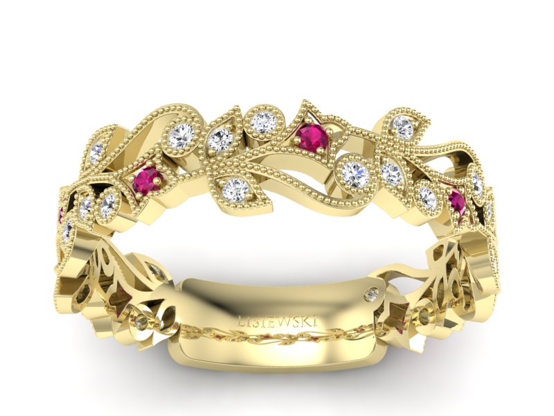 Obrączka z rubinami żółte złoto i brylantami 585 - p16232zr - 1
