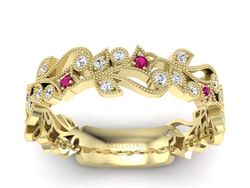 Obrączka z rubinami żółte złoto i brylantami 585 - p16232zr