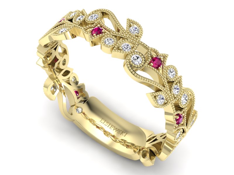Obrączka z rubinami żółte złoto i brylantami 585 - p16232zr - 3