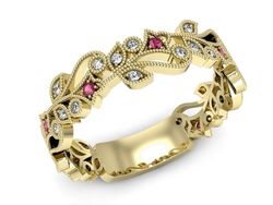 Obrączka z rubinami żółte złoto i brylantami 585 - p16232zr