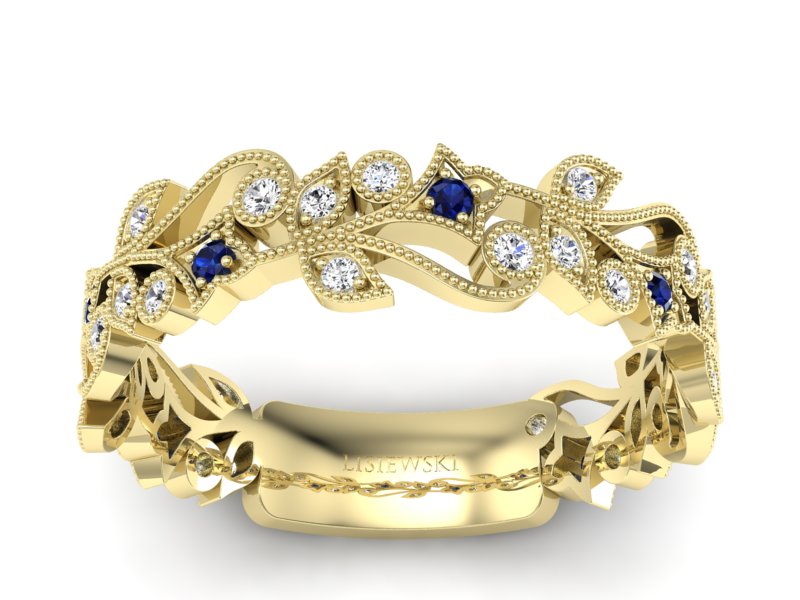 Obrączka z szafirami żółte złoto i brylantami - p16232zsz - 1