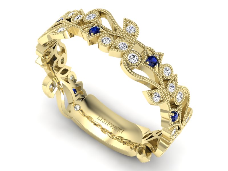 Obrączka z szafirami żółte złoto i brylantami - p16232zsz - 3