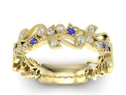 Obrączka z szafirami i brylantami żółte złoto - p16232zszc